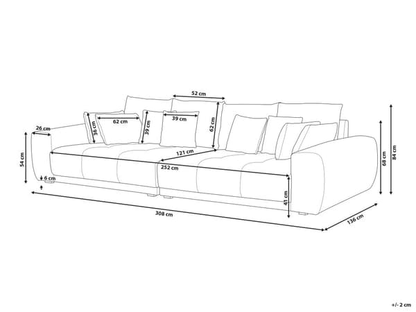 Sofa Grå Svart Stoff 4-seter Metallben 8 puter Moderne design Stue
