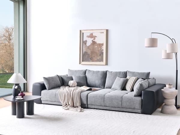 Sofa Grå Svart Stoff 4-seter Metallben 8 puter Moderne design Stue