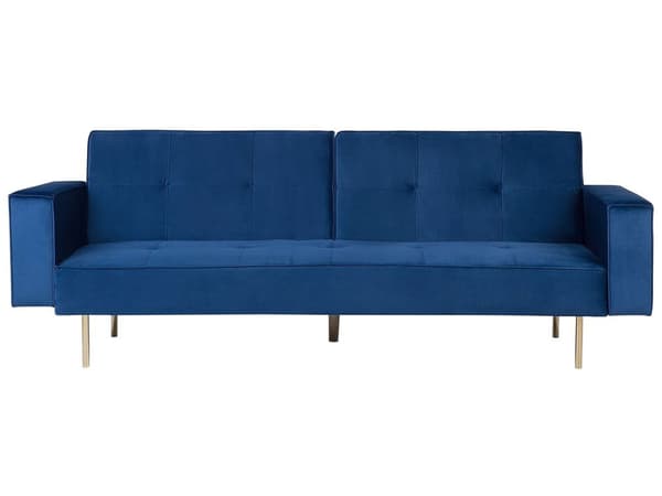 Sovesofa Marineblå Fløyel 3 Seter Moderne Skinneseng med Armlener