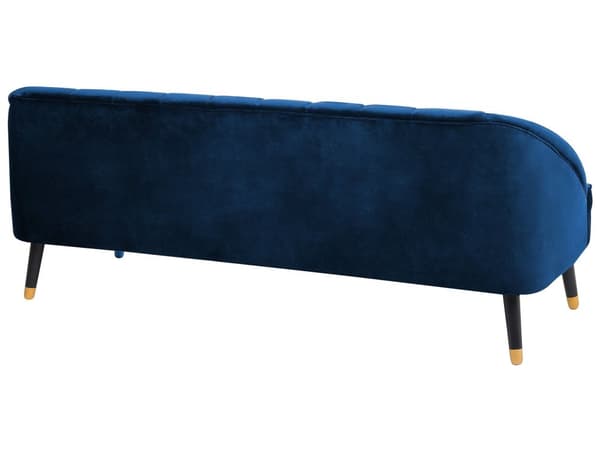 Sofa Marineblå Fløyelssofa med 3 seter Kanalrygg og Innfelte Armer Ben i Tre Elegant Design
