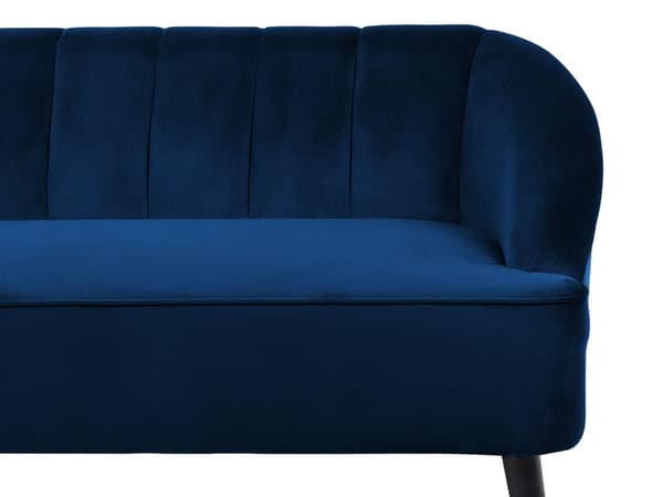Sofa Marineblå Fløyelssofa med 3 seter Kanalrygg og Innfelte Armer Ben i Tre Elegant Design