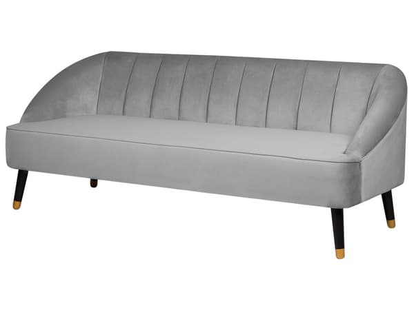 Sofa Lysegrå Fløyelssofa med 3 seter Kanalrygg og Innfelte Armer Ben i Tre Elegant Design