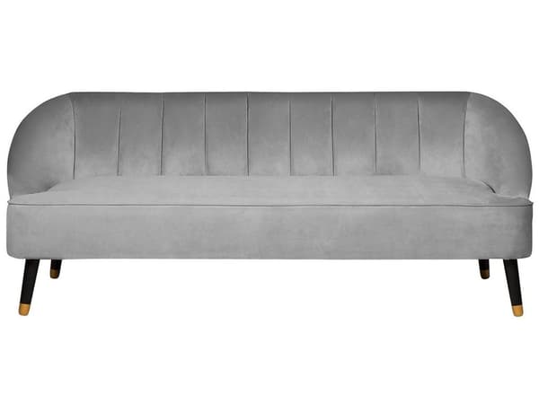 Sofa Lysegrå Fløyelssofa med 3 seter Kanalrygg og Innfelte Armer Ben i Tre Elegant Design