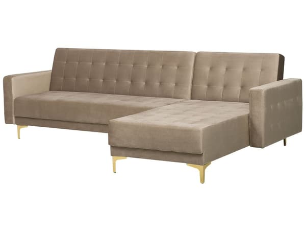 Hjørnesofa Beige Fløyel Stoff Moderne L-formet Modulær 4-seter Sjeselong Venstrevendt