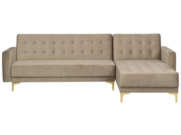 Hjørnesofa Beige Fløyel Stoff Moderne L-formet Modulær 4-seter Sjeselong Venstrevendt