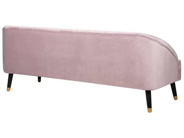 Sofa Rosa Fløyelssofa med 3 seter Kanalrygg og Innfelte Armer Ben i Tre Elegant Design