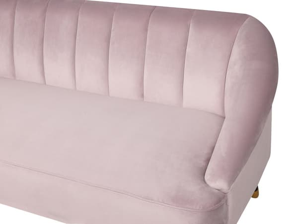 Sofa Rosa Fløyelssofa med 3 seter Kanalrygg og Innfelte Armer Ben i Tre Elegant Design