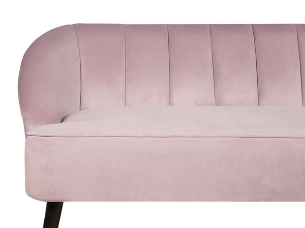 Sofa Rosa Fløyelssofa med 3 seter Kanalrygg og Innfelte Armer Ben i Tre Elegant Design
