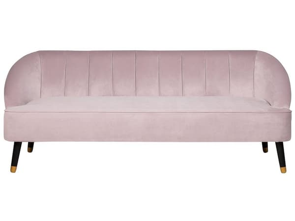 Sofa Rosa Fløyelssofa med 3 seter Kanalrygg og Innfelte Armer Ben i Tre Elegant Design