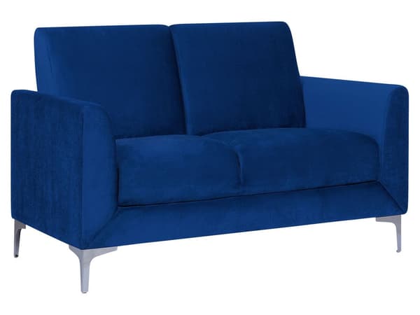 Sofa Blå Stoff Sølv Ben 2-seter Loveseat Glamour Moderne Retro Metallben