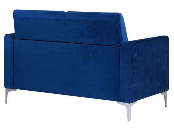 Sofa Blå Stoff Sølv Ben 2-seter Loveseat Glamour Moderne Retro Metallben