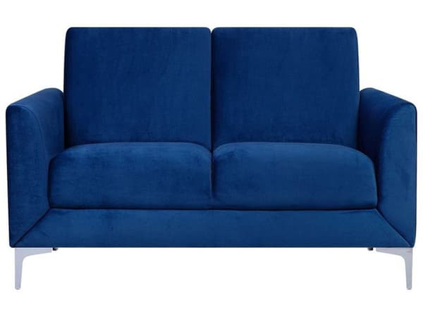 Sofa Blå Stoff Sølv Ben 2-seter Loveseat Glamour Moderne Retro Metallben