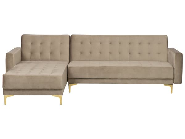 Hjørnesofa Beige Fløyel Moderne L-formet Modulær 4-seter Sjeselong Høyrevendt