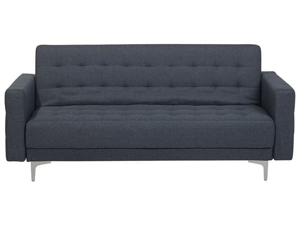 Sovesofa Mørkegrå Stoff 3-seter Metallben Dekorative knapper Justerbar rygg Moderne design Stue Sofa