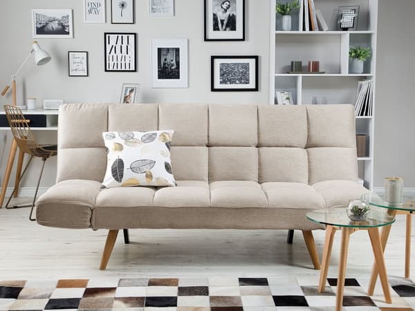 Sovesofa Beige Stoff 3-seter Skumpolstring Justerbar ryggstøtte Sofa med sovefunksjon Enkeltseng Moderne stil