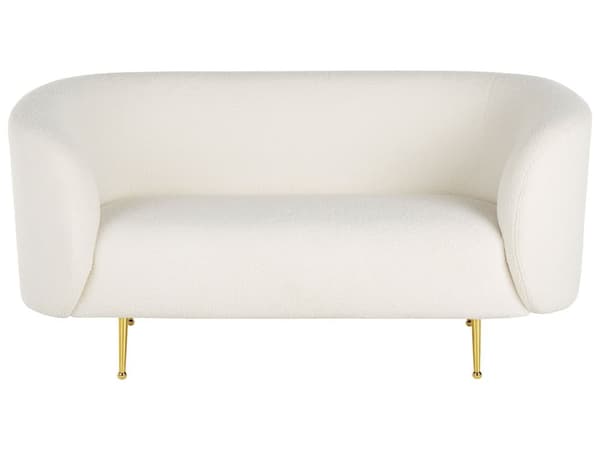 2-seters Sofa Hvit Boucle Stoff Myk Gull Ren Retro Glam Kunst Art Decor Stil