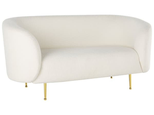 2-seters Sofa Hvit Boucle Stoff Myk Gull Ren Retro Glam Kunst Art Decor Stil