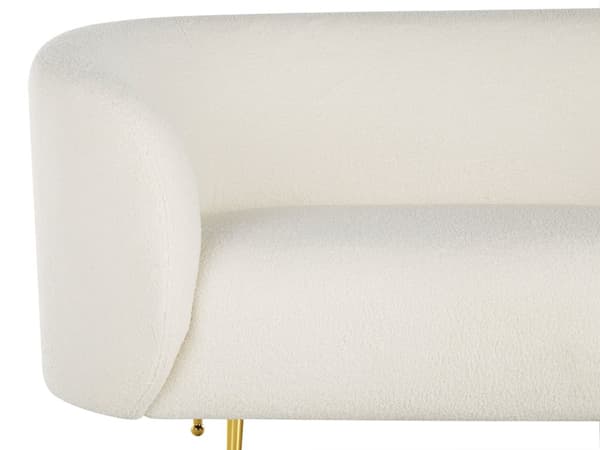 2-seters Sofa Hvit Boucle Stoff Myk Gull Ren Retro Glam Kunst Art Decor Stil