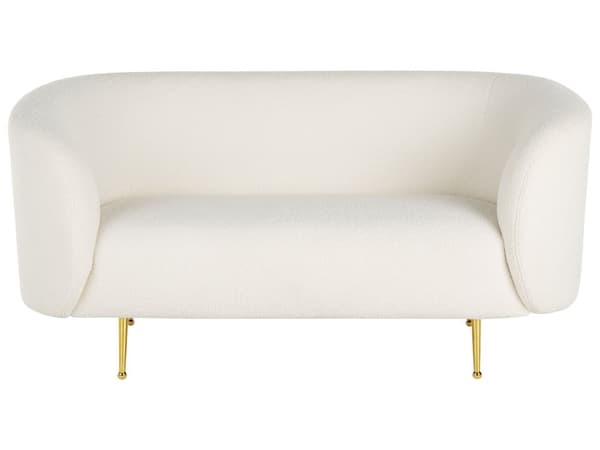 Stuesett Hvit Boucle Stoff Gull Glamour 3-seters Sofa Lenestol Retro Glam Art Decor Stil