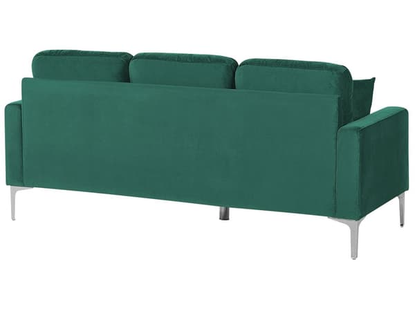 Sofa 3-seters grønn fløyel sølv ben ekstra puter retrodesign