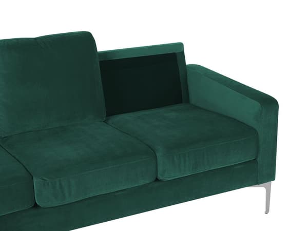 Sofa 3-seters grønn fløyel sølv ben ekstra puter retrodesign