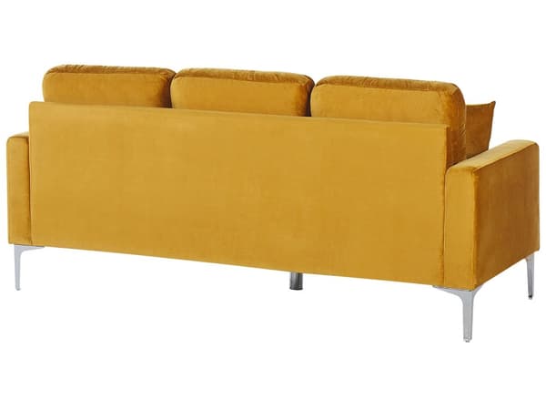 Sofa 3-seters gul fløyel sølv ben ekstra puter retrodesign