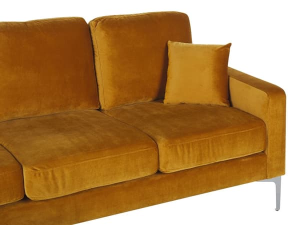 Sofa 3-seters gul fløyel sølv ben ekstra puter retrodesign