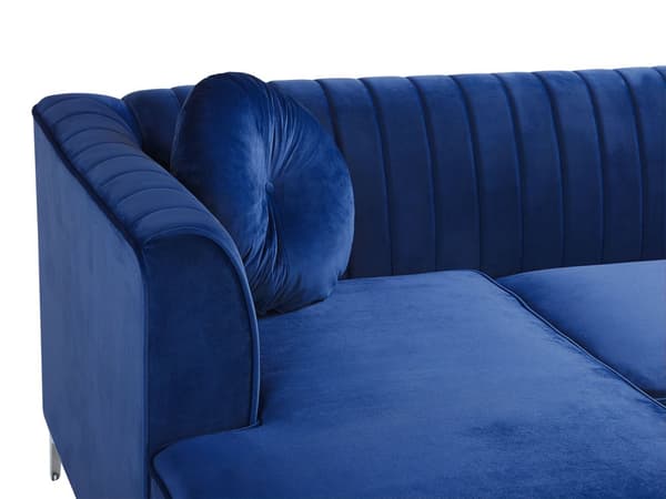 Hjørnesofa i Blå Fløyel med Puter 3 Personer Høyrevendt Glamour