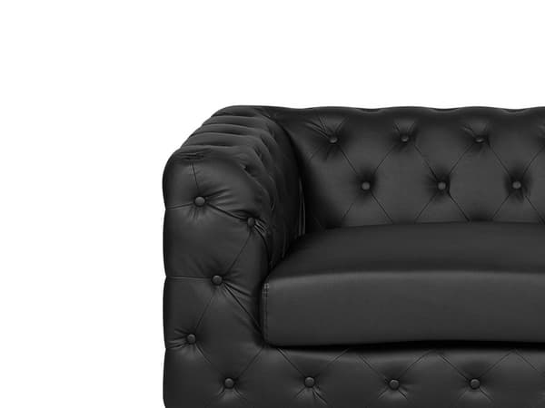3-seters Sofa Chesterfield-Stil Svart Smokingarm Knappet Rygg Sølvben Kunstlær