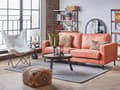 Miniatyrbilde 4 av 11: 3-seters Sofa Gullbrunt Kunstskinn Retro Stue Aksentstol Svarte ben Skinnarm