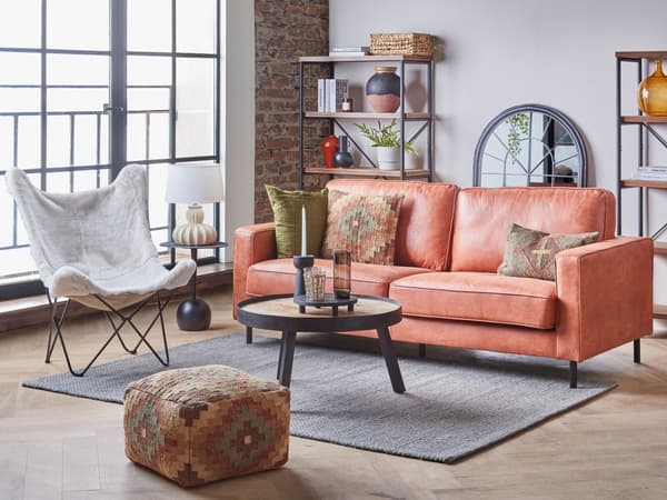 3-seters Sofa Gullbrunt Kunstskinn Retro Stue Aksentstol Svarte ben Skinnarm