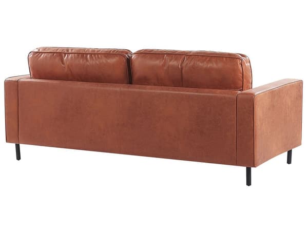 3-seters Sofa Gullbrunt Kunstskinn Retro Stue Aksentstol Svarte ben Skinnarm