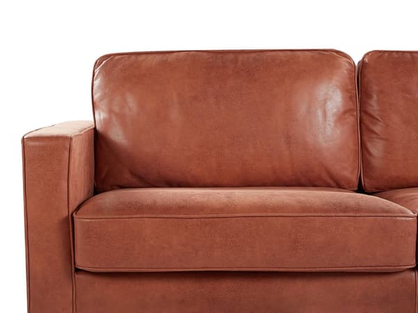 3-seters Sofa Gullbrunt Kunstskinn Retro Stue Aksentstol Svarte ben Skinnarm