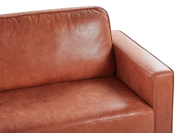 3-seters Sofa Gullbrunt Kunstskinn Retro Stue Aksentstol Svarte ben Skinnarm