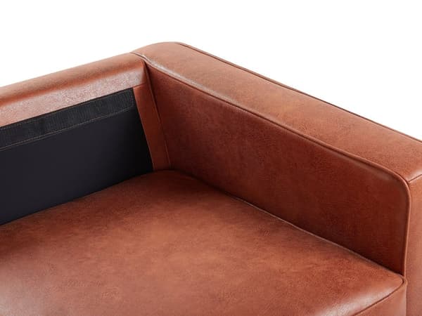 3-seters Sofa Gullbrunt Kunstskinn Retro Stue Aksentstol Svarte ben Skinnarm