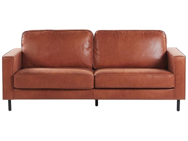 3-seters Sofa Gullbrunt Kunstskinn Retro Stue Aksentstol Svarte ben Skinnarm