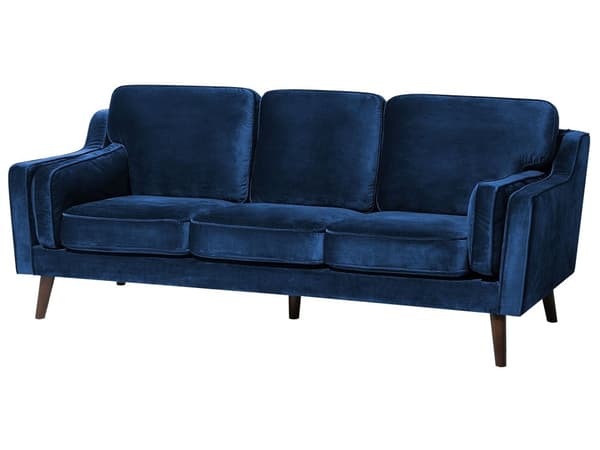 Sofa Blå 3-seter Fløyel Ben Eiketre Klassisk Stue fra midten av århundret