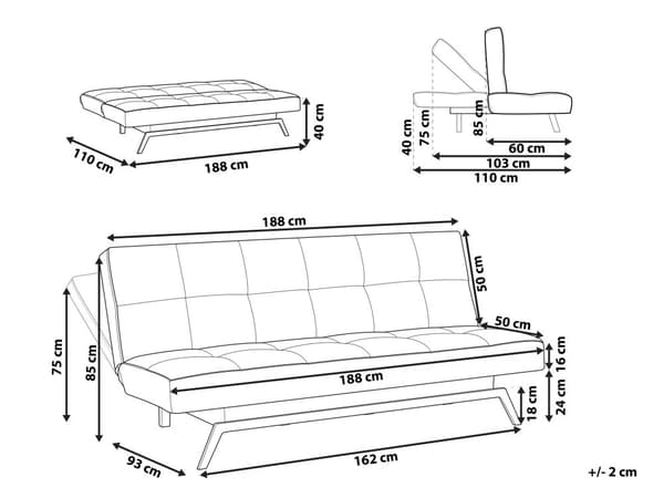 Sovesofa Flerfarget Lappeteppe Stoff med 3-seters Click Clack-mekanisme