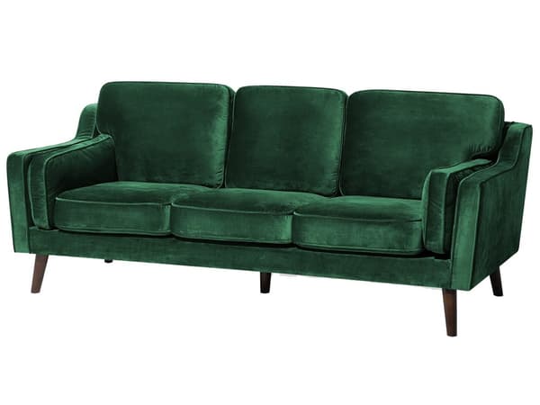 Sofa Grønn 3-seter Fløyel Ben Eiketre Klassisk Stue fra midten av århundret