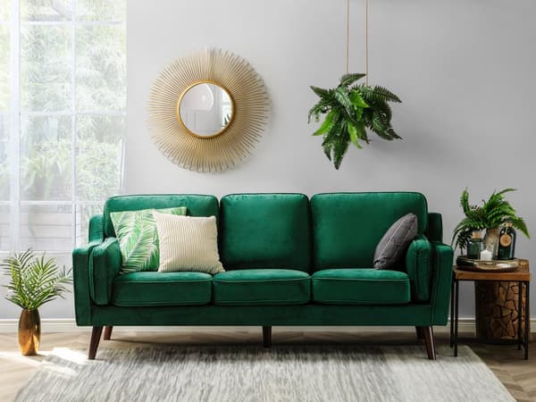Sofa Grønn 3-seter Fløyel Ben Eiketre Klassisk Stue fra midten av århundret