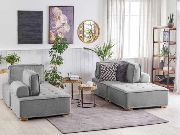 Sofasett Grå Polyester 300 x 200 cm Polstret 4-seters Modulær Skandinavisk Moderne