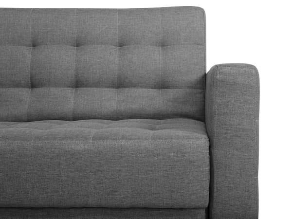 Sovesofa Grå Stoff 3-seter Metallben Dekorative knapper Justerbar rygg Moderne design Stue Sofa