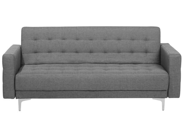 Sovesofa Grå Stoff 3-seter Metallben Dekorative knapper Justerbar rygg Moderne design Stue Sofa