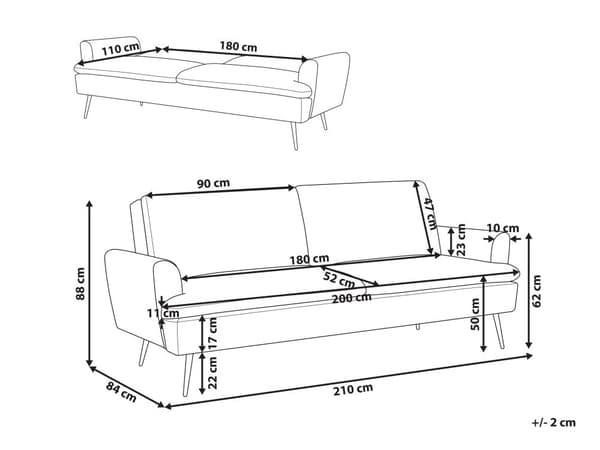 Sovesofa Gul Fløyel 3-seter Gullfargede metallben Klikk-klakk-mekanisme Moderne Glamorøs Sofa Stue