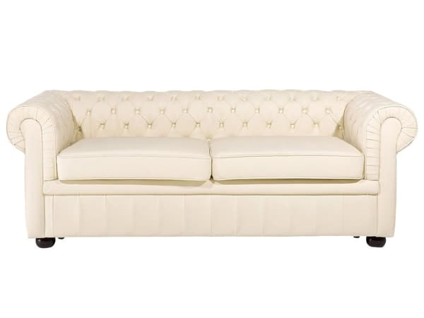 Chesterfield Stuesett Kremfarget Skinntrekk Mørkt Tre 3-seters Sofa + Lenestol