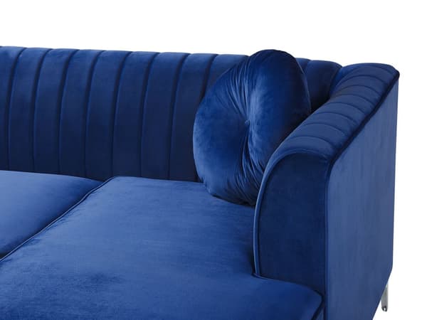 Hjørnesofa i Blå Fløyel med Puter 3 Personer Venstrevendt Glamour