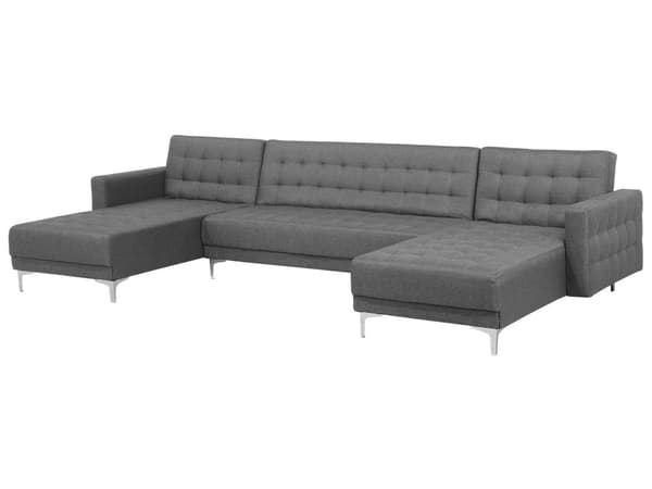 Hjørnesofa med sovefunksjon Grå Stoff 348 x 168 x 83 cm Tuftet U-formet Modulær 5-seter med sjeselong Moderne
