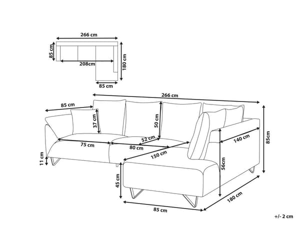 Hjørnesofa Grå Kordfløyel Stoffputer Metall Svart Ben Retro Design Pute Ryggstøtte