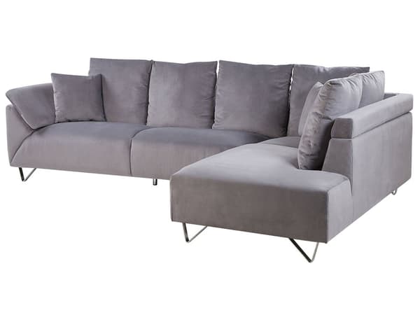 Hjørnesofa Grå Kordfløyel Stoffputer Metall Svart Ben Retro Design Pute Ryggstøtte