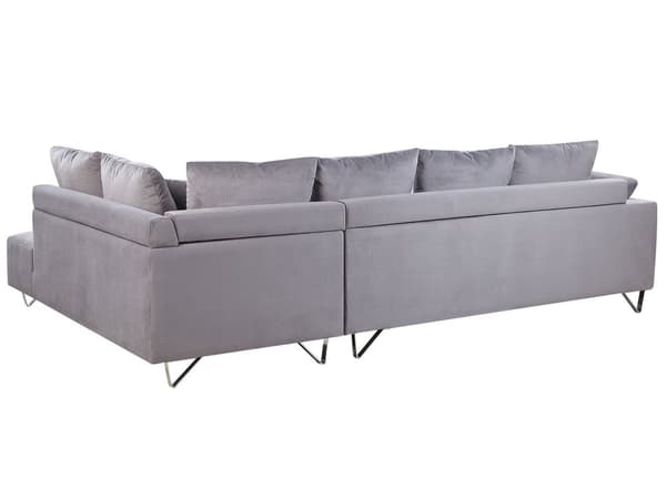 Hjørnesofa Grå Kordfløyel Stoffputer Metall Svart Ben Retro Design Pute Ryggstøtte